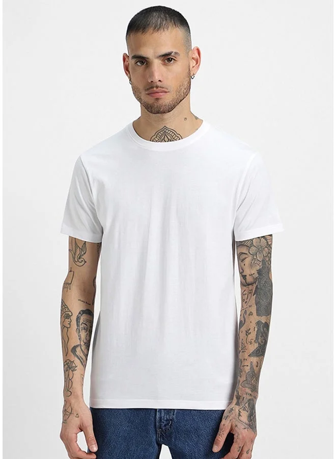 فيردو تيشيرت قطن نقي رجالي أبيض نصف كم بقصة عادية